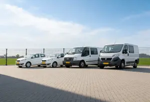 Sfeerfoto van twee bussen en auto's
